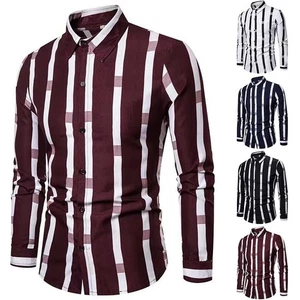 Breezy Mens Stripe Design Long Sleeved Button Up For Daytime And Evening Events - Picture 1 of 16
