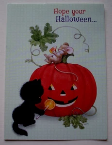 Ratón gato negro calabaza Morehead tarjeta de felicitación de Halloween sin firmar *WW23 - Imagen 1 de 3
