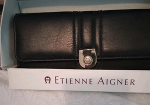 Ladies’ AIGNER Black Leather Tri-fold Wallet NWOT - Picture 1 of 9