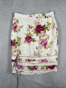 Newport News Pencil Skirt Size 12 Cottage Rose Cotton Lined Dainty Crochet Ribbo - Picture 1 of 8