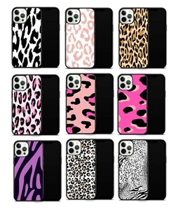 Cover Case Cover Glass Back Case Leopard Print Apple iPhone Smartphone - Picture 1 of 10