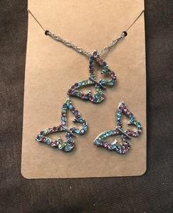 Colorful Gold Colored Butterfly Necklace & Earrings Set - Picture 1 of 1