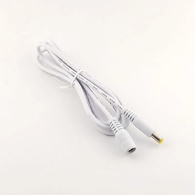 DC Power CCTV 5.5 x 2.1mm Female To Male Plug Adapter Extension Cable White 5ft - Image 1 of 4