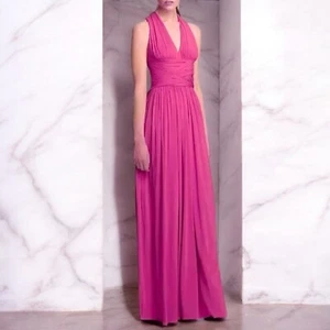 Halston Petunia Pink Evening Gown Size 10 Formal Halter Dress Wedding Prom NEW - Picture 1 of 12