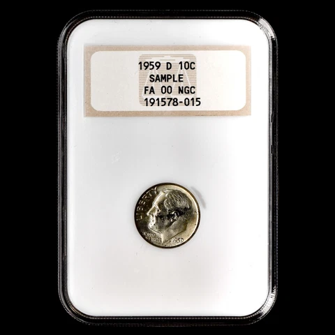1959-D ROOSEVELT DIME ✪ NGC SAMPLE SLAB ✪ 10C FA 00 191578-015 SILVER ◢TRUSTED◣ Cover