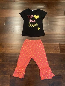 Girls Boutique Style Outfit Shirt Cropped Pants Y’all Need Jesus Size Small Pink - Picture 1 of 1