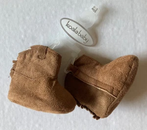 NWT Koala Baby 0-3 Months Brown Faux Suede Cowboy Boot Crib Booties with Fringe - Picture 1 of 2