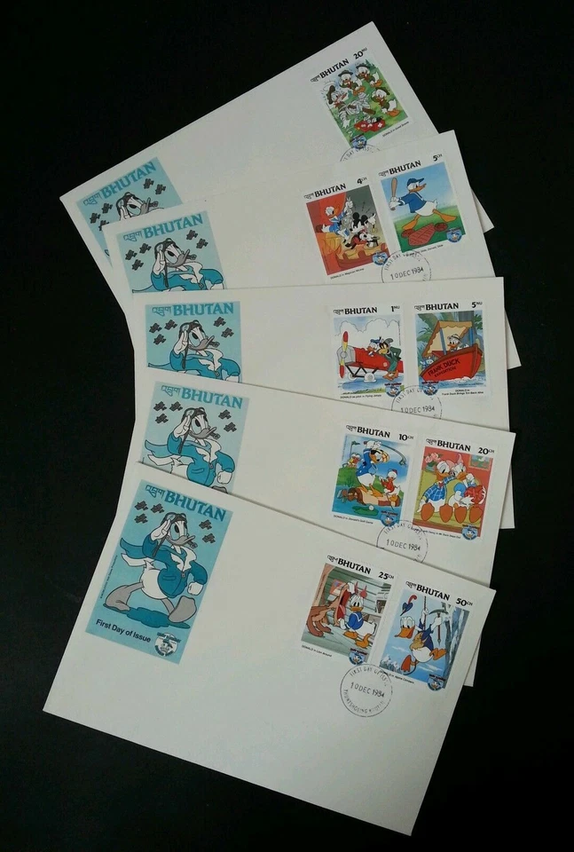 [SJ] Bhutan Donald Duck 50 Years Of Anniv Happy Birthday 1984 Walt Disney (FDC) - Image 1 of 4