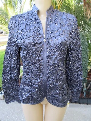 MSK Gray Sequin Embellished Textured Satin Jacket Size M NWT - Image 1 of 4