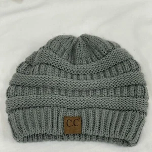 CC Beanie Women's Knit Slouchy Thick Cap Hat Unisex Solid Gray C.C Beanie - Picture 1 of 4