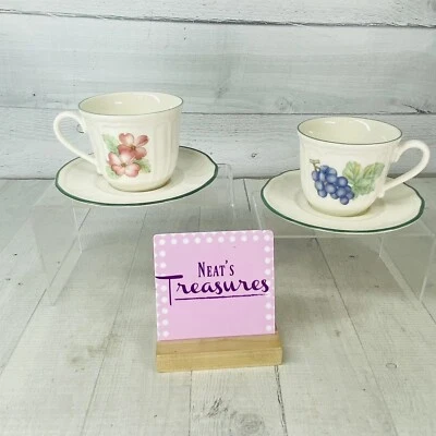 Juego de 2 tazas planas y platillos Epoch Noritake MARKET DAY barrocos con borde verde fruta Foto 1 de 4