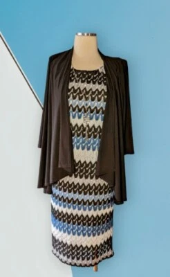 NWT'S R&M RICHARDS $90 Ladies  Size 6 - Black Blue Dress Jacket - CROCHET Knit - Image 1 of 4