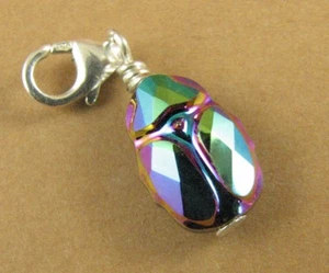 Scarab beetle crystal clip on charm. Sterling silver. Made w/ swarovski elements - Picture 1 of 8