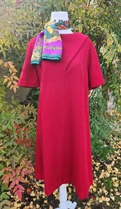 Vintage Red Wool 60s Shift Dress (Fits Modern Size L/XL) - Picture 1 of 8