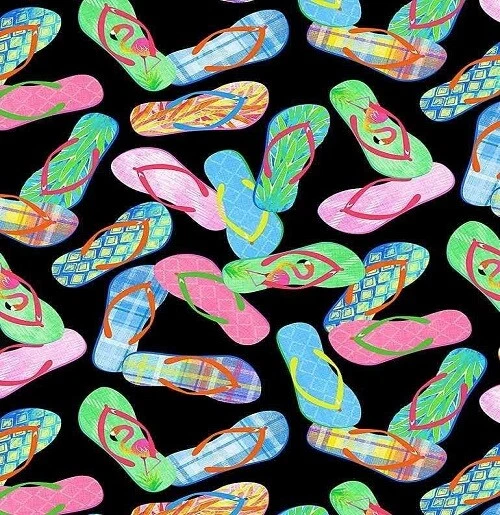 PATTERNED FLIP FLOPS BLACK Cotton Print by Timeless Treasures BTY - Image 1 of 1