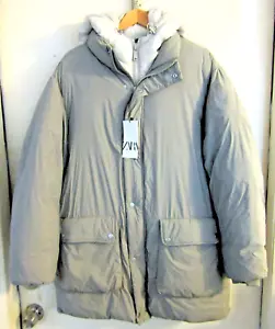 Neu Zara Herren Kapuze Puffer Jacke Hoher Kragen Verstellbare Kapuze Gr. Large - Bild 1 von 9