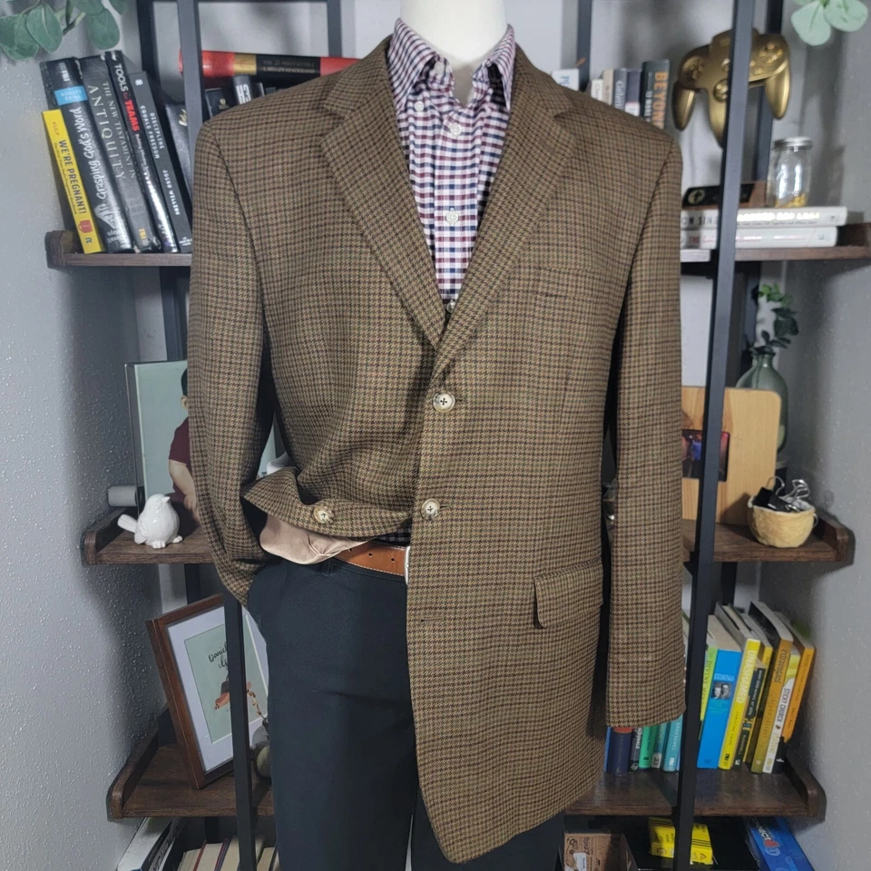 Abrigo deportivo de franela de tres botones de lana pata de gallo talla 44L Lauren Ralph Lauren para hombre Foto 1 de 4