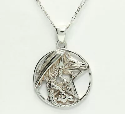 Dragon Clutching Pentacle Sterling Silver Pendant by Peter Stone + Figaro Chain  - Image 1 of 4