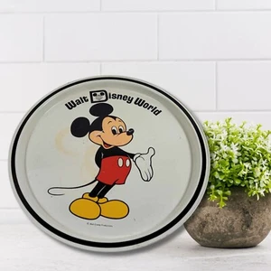 Vintage 1970's Mickey Mouse Round Metal Tray Walt Disney Productions - Picture 1 of 2