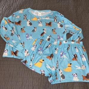 Women’s Sleep Lounge Pjs XL Blue Parks Disney Dogs Pajamas Shorts Top Set - Picture 1 of 6