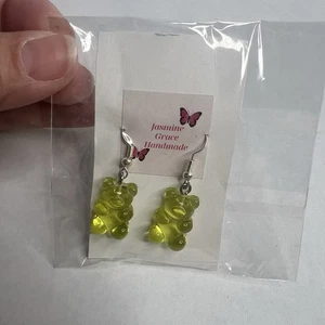 Gummy Bear Earrings Yellow Gummy Bear Dangle Earrings Stocking Stuffer Handmade - Picture 1 of 2