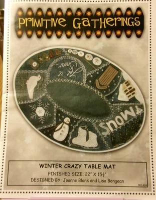 Winter Crazy Table Mat - Pattern by Lisa Bongean - Wool Applique + Embroidery - Image 1 of 3