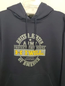 Under Armour US Army Protect This House Hoodie Sweatshirt Size L Loose Fit Blue - Picture 1 of 9