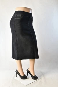 Damen Denim Midi 32" Rock Bleistift Stretch schwarz Waschung Gummibund #JW0391 - Bild 1 von 6