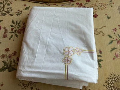 Sferra Fiorina Queen Flat Sheet  - Yellow & Pink Blossoms on the Edge *New* - Image 1 of 4