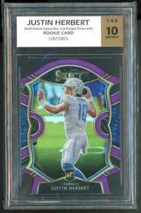 2020 Panini Select Purple Die-Cut Prizm #44 Justin Herbert Rookie RC CGS 10 - Bild 1 von 2