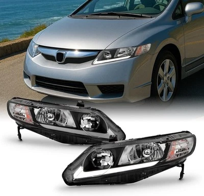 For 2006-2011 Honda Civic 4Dr Sedan Black Headlights Pair Left+Right - Image 1 of 4