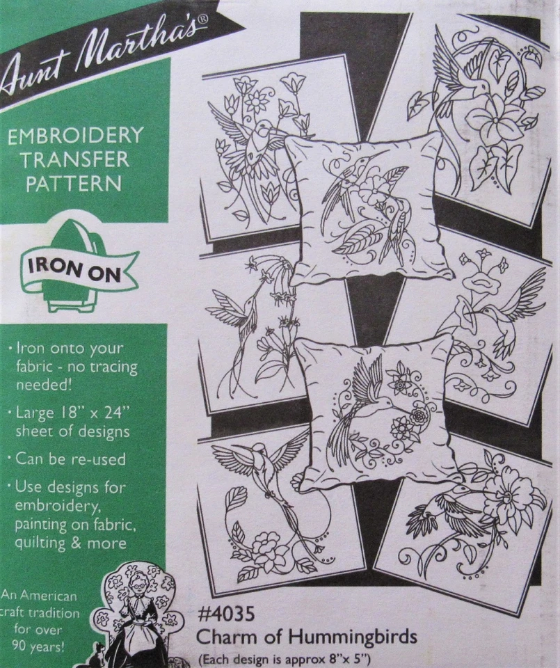 Aunt Marthas 4035 Charm of Hummingbirds 8 Motifs Embroidery Transfer Pattern NEW - Image 1 of 1