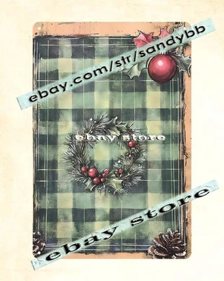 Plaid Wreath Tin Sign Rustic Christmas Border Art - Image 1 of 4