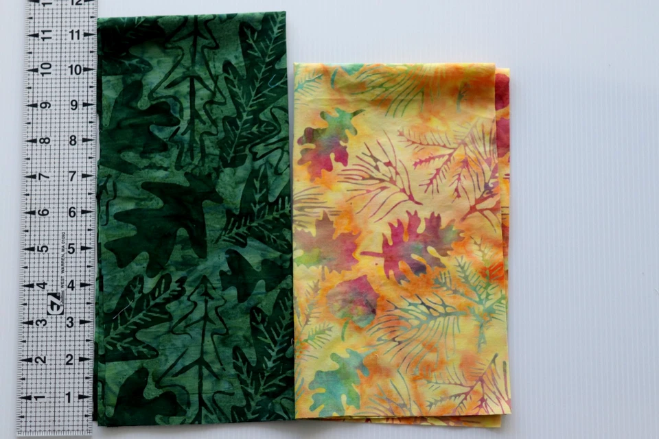 2 telas de edredón de algodón BATIK de 1/8 yarda cada una - Hoja de roble verde y amarillo Foto 1 de 1