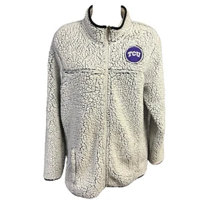 Champion Jacket M White Sherpa Fleece Zipper TCU Collegiate Cozy Sporty Gameday - Picture 1 of 14
