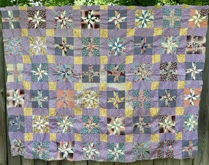 Vintage Feed Sack Patchwork Quilt Top Hand Pieced Churn Dash Early 1940s 72 x 82 - Picture 1 of 16