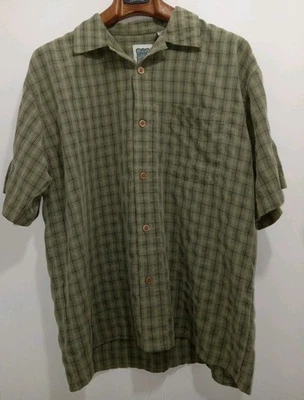 Vintage Mens Ocean Current Button Up Green Black Plaid Short Sleeve Shirt Small - Image 1 of 4
