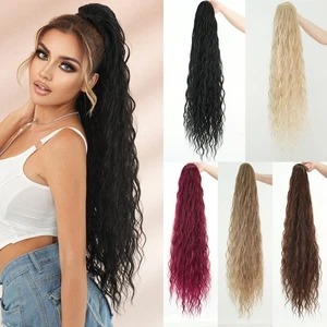 Extra Long Wave Drawstring Ponytail Sleek Synthetic Hair Extension with Net Base - Picture 1 of 36