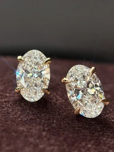 3.00Ct Oval Cut IGI Certified Lab Grown Diamond Earring 14K Solid Yellow Gold - Picture 1 of 10