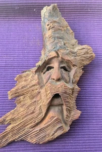 Vintage Wood Carved Forest Spirit Face Artist Signed - Picture 1 of 6