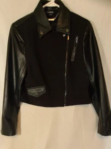 bebe woman's cropped vegan leather, combo tailored moto blazer, L style# 107677 - Picture 1 of 9
