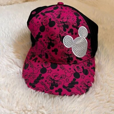 Sombrero Bling Mickey Mouse de los Parques Disney Rosa Caliente Negro Juvenil Ajustable Ligero Foto 1 de 4