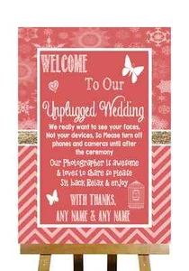 Red Winter Christmas Unplugged Wedding No Phones Personalised Wedding Sign - Picture 1 of 8