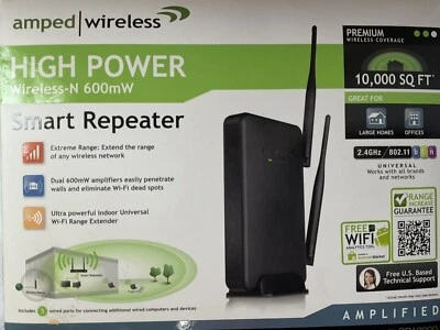 Amped Wireless SR10000 600mw High Power Wireless-N Range extender Repeater - Image 1 of 4