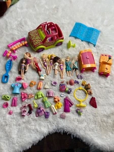 Polly Pocket 2001 Jeep cebra rosa y verde, muñecas, lote de accesorios - Imagen 1 de 16
