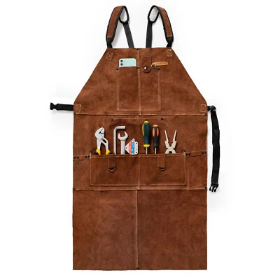 41" Leather Welding Apron, Heat & Flame Resistant, 6 Pockets, Adjustable - Image 1 of 4