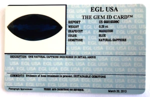 EGL USA CERTIFIED MARQUISE BLUE 0.25 CT NATURAL SAPPHIRE GEMSTONE + ID CARD - Picture 1 of 3