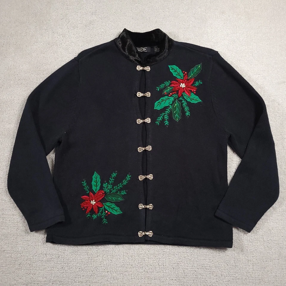 Cárdigan bordado tejido Kobe cristal vintage años 90 grande negro invierno Foto 1 de 4