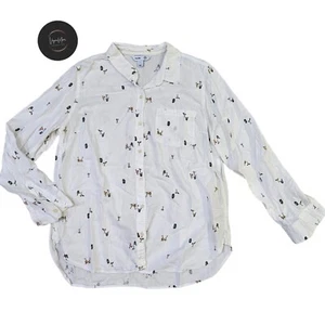 Button Up White Cocktails Large Drink Glasses Old Navy Womens Shirt - Picture 1 of 13