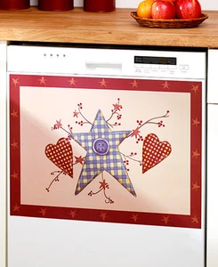 Primitive Hearts & Stars Dishwasher Magnet Cover Country Patchwork Button Decor  - Picture 1 of 1